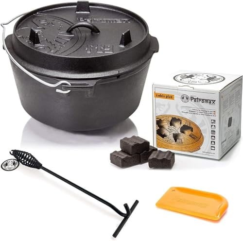 Petromax Feuertopf Starterset ft9-t (Dutch Oven Planer Boden) inkl. Kohlen + Deckelheber + Schaber