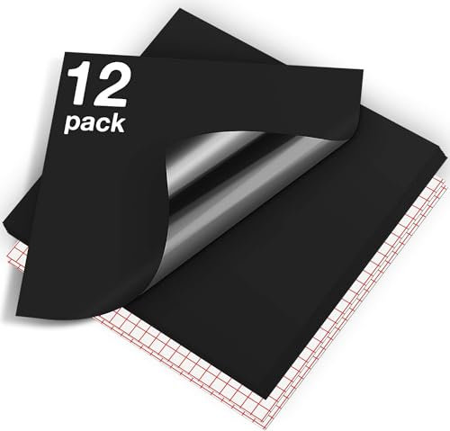 HTVRONT Selbstklebendes Vinylfolie Plotter - 12 Pack Permanentes Plotterfolie Vinyl, 12x 12 Selbstklebende Folie für Dauerhaften Aufklebern, Schilder und Anderen Bastelprojekte(Matte Schwarz)
