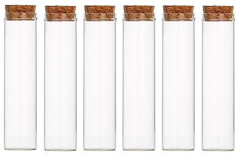bamboopack Reagenzgläser aus Borosilikatglas, 60 ml, leer, durchsichtig, Flache Reagenzgläser mit Korkverschluss, Fläschchen, Behälter, Nachrichtenflasche für wissenschaftliche Experimente 10 Stück