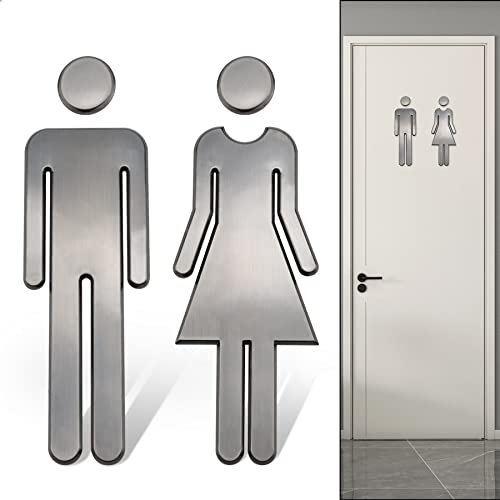 WC Schild Toilette Bad 1 Paar Türschild Toilettenschild Aufkleber Schild Symbol Mann und Frau Badschilder (Schwarz gebürstet (20 cm))