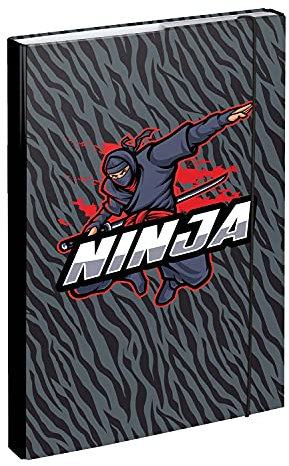 Baagl Heftbox für Schulranzen A4 - Sammelmappe für Kinder mit Gummiband und Innenklappen - Heftmappe, Sammelbox mit Gummizug für Jungen (Ninja)