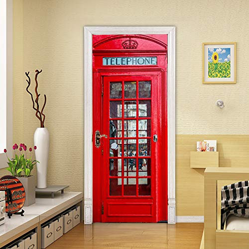 3D Türtapete Selbstklebend Türposter - TELEFONZELLE - Türaufkleber Türfolie PREMIUM PVC Wasserfest Wandtattoo Für Schlafzimmer Wohnzimmer Tür Dekoration Tapete 86 x 200 cm