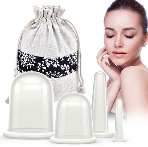 DazSpirit Schröpfen Silikon 4 Stück, Schröpfgläser Silikon Massagegeräte tools set, Schröpfglas Cellulite Gegen Verspannungen für Körper und Gesicht, Schröpfen Massage (klar)