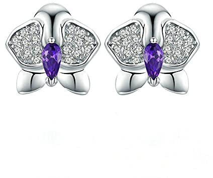LCSD Orchidee Blume klar Cz Zirkon Ohrstecker für Frauen Engagement Schmuck Geschenk 925 Sterling Silber Ohrringe