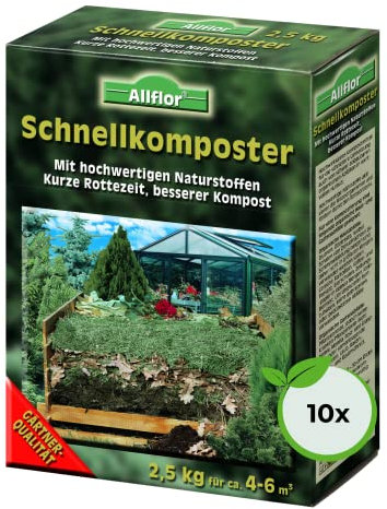 Allflor Schnellkomposter 10 x 2,5 Kg in der Faltschachtel I Mit hochwertigen Naturstoffen I Kurzer Rottezeit und besserer Kompost I Sorgt für eine gesunde Vermehrung der Mikroorganismen