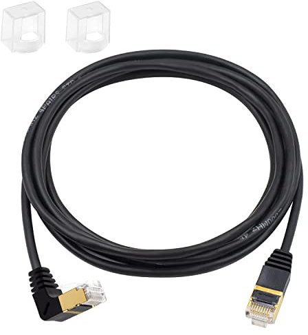 Duttek Câble Ethernet Cat8, 40Gbps 2000Mhz, Rallonge RJ45 à Down Angle avec Connecteurs RJ45 plaqués Or, Compatible avec Ordinateur Portable, Switch, Bureau, 2M