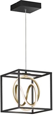 Fischer & Honsel|Pendelleuchte, Gisi|schwarz matt|goldfarben|L: 25,00 cm, B: 25,00 cm|Ausl. Decke: 150,00 cm|Fernbedienung|CCT, dimmbar Stufenlos|1x LED 15,0 Watt 2700/6500|1900 lm|EEG:F|60913