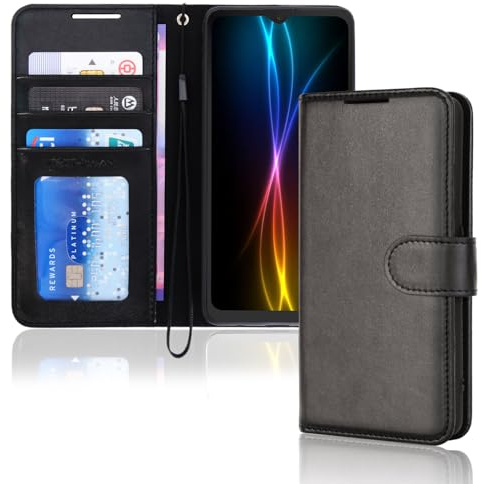 TECHGEAR Galaxy A04s / A13 5G Leather Wallet Case, Flip Protective Case Cover with Wallet Card Holder, Stand and Wrist Strap - Black PU Leather with Magnetic Closure Designed For Samsung A04s & A13 5G