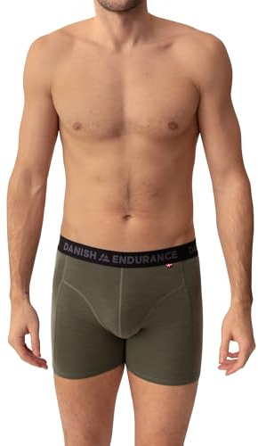 DANISH ENDURANCE Merino Wool Boxers, Odour Resistant, Anti Chafing Hiking Boxers, Optional Fly, 1 or 2 Pack, Green Melange, 3XL