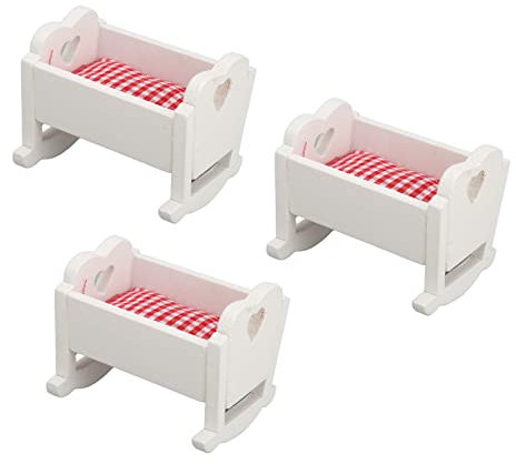 Focket Miniatur-Babywiege, 3 Stück, Weiße Puppenhaus-Wiegen, Mini-Babypuppen-Wiege, Puppenhaus-Möbel, Spielzeug, Dekoratives Puppenhaus, Kinderzimmer, Zubehör für 1:12 und 1:6 Puppenhaus