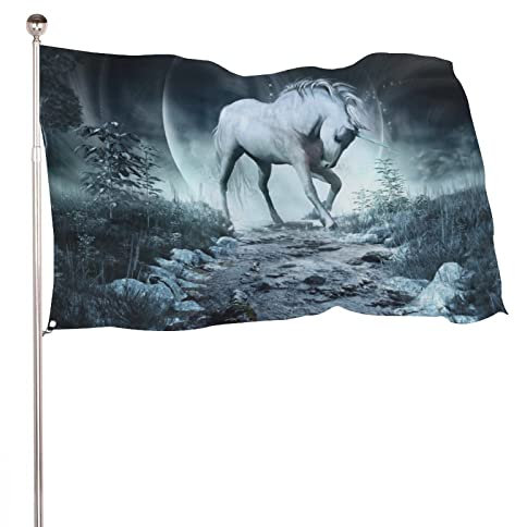 Bannière décorative pour maison, cour, licorne nocturne, ruisseau, lune, vacances, jardin, pelouse, 60 x 90 cm