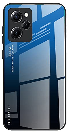 DEDUX Hülle für Xiaomi Poco X5 Pro 5G Handyhülle, Hülle Farbverlauf Glas und TPU Schutzhülle Case Cover für Xiaomi Poco X5 Pro 5G (Blau/Schwarz)