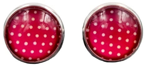 Stechschmuck Ohrstecker Handmade Ohrclips Ohrklemmen Punkte Polka Dots Rot Weiß 50er Jahre Rockabilly Silber Farben Damen Kinder Kitsch Kawaii 1 Paar Größe Wählbar (Ohrclips 12mm)