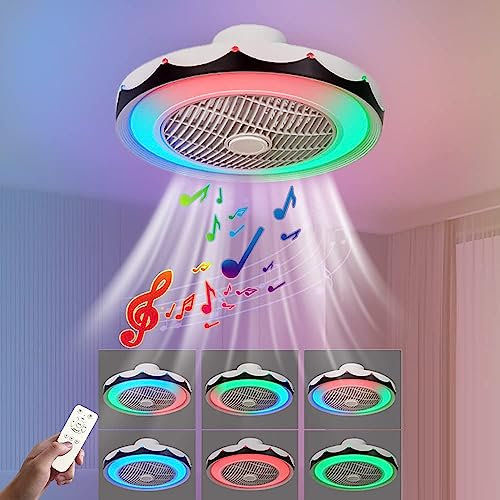 RGB Musik Deckenventilator mit Beleuchtung Fernbedienung Dimmbare LED Leiser Ventilator Deckenleuchte Mit Bluetooth Lautsprecher Fan Deckenlampe für Schlafzimmer Kinderzimmer Restaurants Lüfter Lampe
