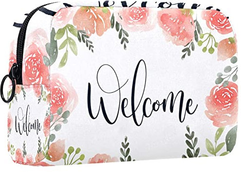 Schminktasche Reise Kosmetiktasche Tasche Geldbörse Handtasche mit ReißverschlussWillkommener rosafarbener Rosen Blumen Frühling