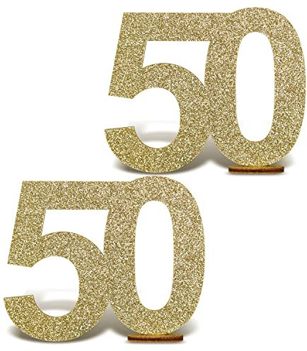 Oblique Unique® 2 Zahl 50 Aufsteller mit Glitzer für Goldene Hochzeit 50. Geburtstag Jubiläum Tisch Deko Dekoration Tischdeko Gold