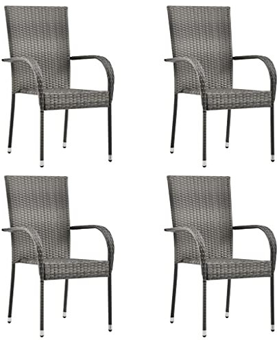 KOIECETA Gartenstuhl Stapelbar Gartensessel Stapelstuhl Essstuhl Stapelsessel Stuhl Sessel Stühle Gartenmöbel Terrasse Grau Poly Rattan (Grau, 4X)