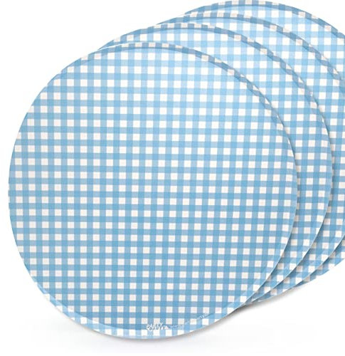 PARTY PARTY 40 Stück Pappteller Partydeko, Kariert Blau Ø 23 cm, Gingham, Vichy für Geburtstag, Party, Oktoberfest