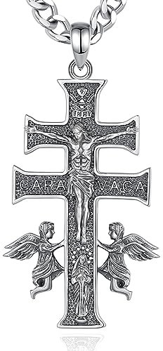 AEONSLOVE Cruz de Caravaca Plata para Hombre Mujer Collar con Cruz de Caravaca Plata de Ley 925 Colgante Cristo Religioso Joyas Amuleto de Protección Regalo Católico