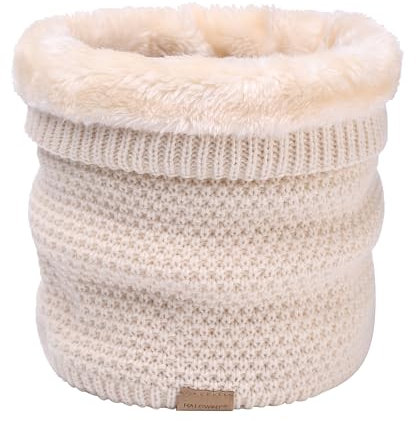 Figarge Schlauchschal Damen Winter Halsschlauch Herren Winter Loop Schal Dick Nackenwärmer Halswärmer Fleece Sport Gamaschenmaske Strickschal Kreisschlaufenschals für Motorrad Fahrrad Ski (Beige)