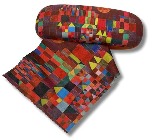 Brillenetui Hardcase mit Stoffbezug und Reinigungstuch aus Mikrofaser - FridolinEdition - Motiv: Burg und Sonne - Künstler: Paul Klee