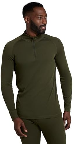 Mountain Warehouse Talus Mens Thermal Baselayer Top - Long Sleeve Sweater, Zip Neck, Quick Drying Pullover, Breathable, Lightweight - Great for, Travelling Khaki 2XL