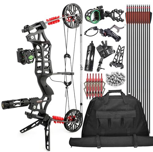 surwolf 21 Bogenschießen Compoundbogen Set 40~65lbs Stahlkugelbogen Pfeile und Stahlkugeln Erwachsene Jagdbogen Links/Rechtshänder (Set 3)