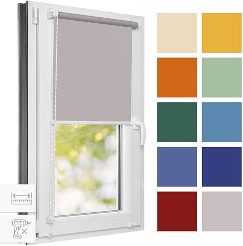 Estika Rollo für Fenster ohne Bohren - 50 x 120 cm - Asche -Sammlungsverkauf, Klemmfix Montage, Fenster rollos für innen, Sichtschutz für Fenster und balkontür (50 cm Stoffbreite)