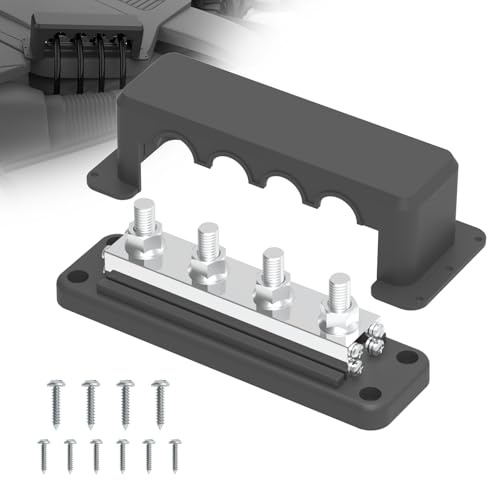 UCkasayfy Bus Bar 12V Stromverteilungsblock mit 4-Posts Klemmenblock mit Abdeckung für Automotive, Marine, Batteriesystem (Schwarz) 600A 3/8 (M10)