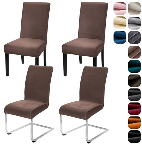 Alishomtll Lot de 4 housses de chaise extensibles en velours, pour cuisine, restaurant, hôtel, banquet, mariage, kaki