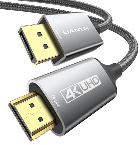 UANTIN 4K DisplayPort to HDMI Cable 10Ft | 1080P@120Hz,1440P/2K@60Hz Uni-Directional DP to HDMI Male Braided Cord Display Port to HDMI Cable for Desktop,Dell,Lenovo,ThinkPad,HP,AMD,NVIDIA