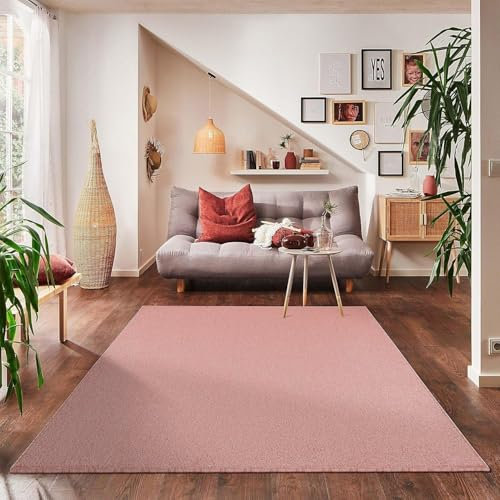 LIVUM Tapis Salon Moderne Tapis a Poils Courts Tapis Unicolore Moquette à Poils Ras - Entretien Facile - Minimal (Couleur: Rose - Taille: 160 x 230 cm)
