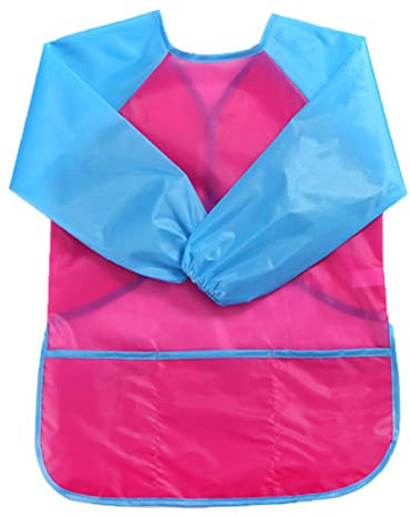KIMMAX Bastelschürze kinder, Malschürze Malerkittel mit Ärmeln für Kinder von 7 bis 12 Jahren für Schule Kunst Malerei,Kochen (Pink+Blue (L,125-140cm))