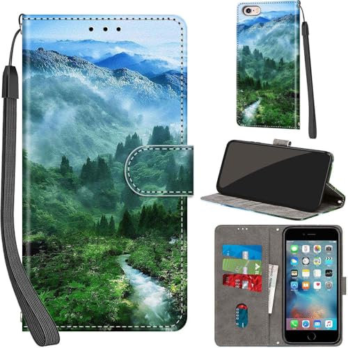 For iPhone 6 / 6s Leather Wallet Case,Flip Protective Book Cover with Card Holder,Stand Wrist Strap Magnetic Flip Cover Compatible with for iPhone 6 Case -Forest