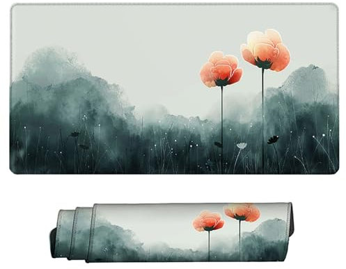 Noir, Rouge Tapis De Souris Gamer 700x300 Bords SurpiquéS Fleur Mouse Pad et Dos AntidéRapan Surface Lisse et Base en Caoutchouc XXL Mouse Pad Grand sous Main pour Gamer et Bureau I-B