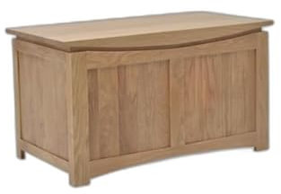 Crescent Solid Oak Blanket Box - Home Bedroom Furniture - Wooden Ottoman Storage With Lid - Ready Assembled - H50 x W90 x D47 cm
