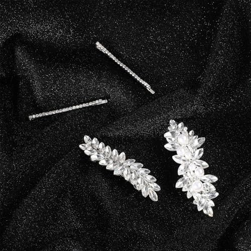 Yuanchu 4 Stück Glitzernde Strass-Bling-Haarspangen Damen, Strass Haarschmuck für Damen Haarspange Silber Hair Clips Vintage Spangen Haare Kristall Haarklemmen Glitzer Snap Französische Haarspange