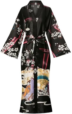 MissNina Women's Silky Kimono Robes Plus Size Long Satin Bathrobes Silk Robes Japanese Loungewear