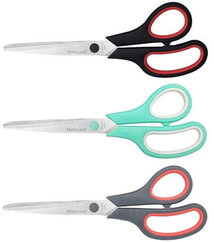 8 Scissors, Multipurpose Scissors with Sharp 2mm Thick Blades, Soft Grip Handle, Heavy Duty Stainless Steel, for Home Offices Schools, 3 Pack