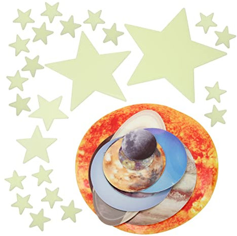 ibasenice 1 Satz Planet Glow-wandaufkleber Aufkleber Für Kinder Heller Sonnensystem-wandtransfer Selbstklebende Tapete Wandaufkleber Mit Leuchtenden Sternen Tapete Des Sonnensystems Papier