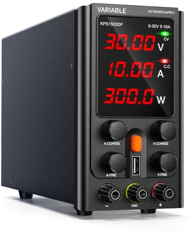 Fuente de Alimentación Regulable,30V 10A Fuentes de Alimentación de Laboratorio Fuente de Alimentacion de Banco Ajustable Pantalla LED de 4 Dígitos, Ajustable,USB A 5V/2A