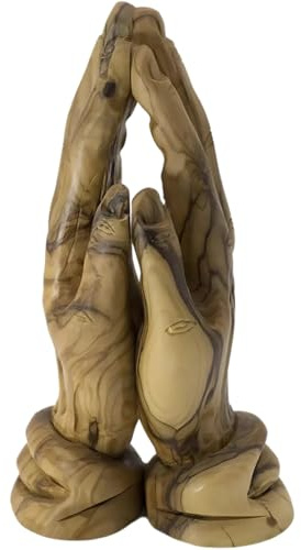 Handgefertigte Olivenholz-Skulptur mit betenden Händen, religiöses Dekor, hergestellt in Bethlehem, Heiliges Land Israel, christlicher Glaube, Ornament, Gebetsraum, Display (10 cm)