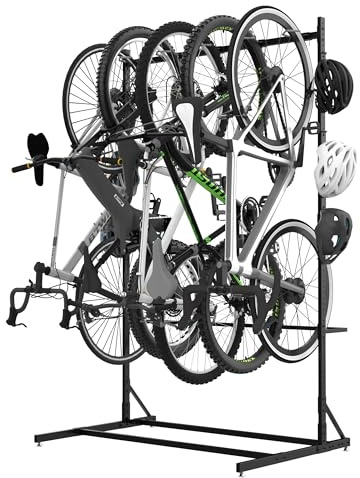 Bknius 400Lbs Bike Rack Garage for 5 Bikes, Bike Storage Metal Black, Steadyrack Garage Bike Rack Indoor Use with 5 Bike Hooks