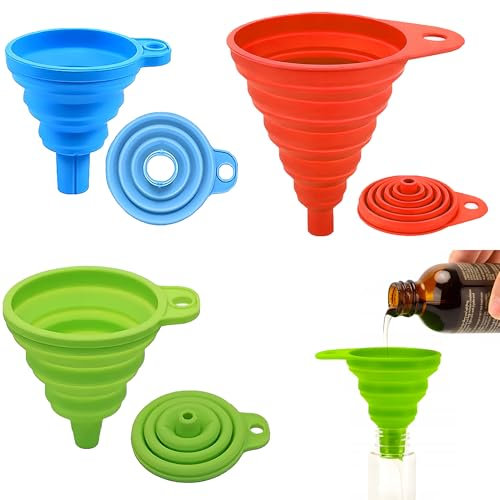 3 Pcs Funnels for Filling Bottles or Containers,Silicone Kitchen Small Funnels for Filling Bottles,Foldable Funnel Kitchen,Mini Funnel for Water Bottle Oil Liquid Powder Transfer