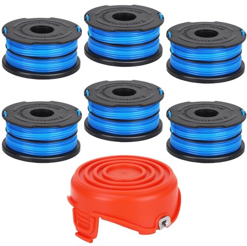 Yweller A6441 A6441-XJ A6442 Bobine de fil de rechange pour coupe-bordure Black+Decker GL315, GL337, GL350, GL650, GL655, GL656, GL660, GL670, GL680, GL687 avec bobine Housse (6 bobines + 1 capuchon)