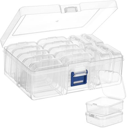 AUAUY Bead Organizer Box, 15Pcs Clear Plastic Storage Containers, Craft Storage Containers with Hinged Lid, Diamond Painting Accessories Storage, Small Organizer Box for Beads, Button, Seeds, Jewelry