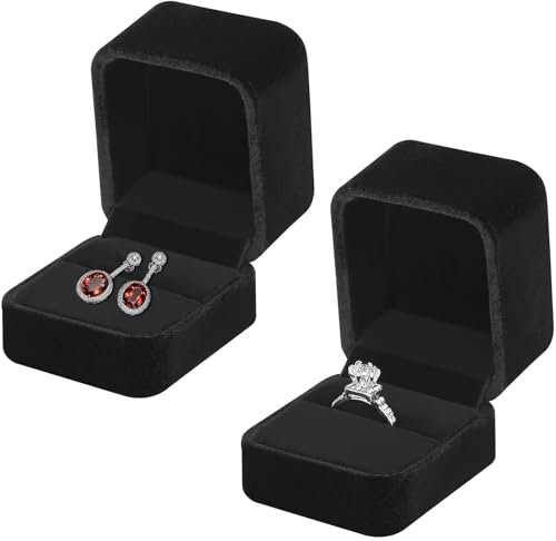Boîte à Bagues en Velours,2 Pièces Boite Cadeau Bijoux Présentoir Boîte à Bagues Flanelle Carré Bague Box pour Fiançailles Bague Velours Coffret Cadeau pour Proposition,Mariage,Anniversaire