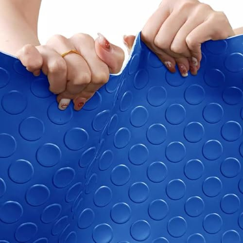 Gummimatte Blaue, Dicke Bodenmatte für Die Garage, Gummimattenrolle, Bodenschutzmatte, Rutschfester Bodenläufer mit Münzmuster, Wasserdichter Garagenbodenbelag(0.6x0.8m/2x2.6ft)