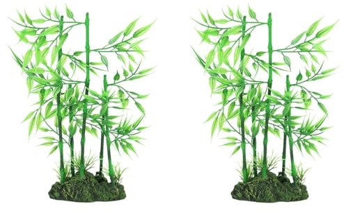 Lot de 2 plantes artificielles en bambou pour aquarium, feuilles vertes, herbe aquatique ornement paysage