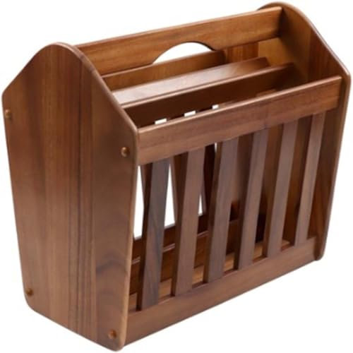 iTrend Magazine Rack Stand Dark Brown Acacia Book Newspaper Holder Shelf Organiser Unit